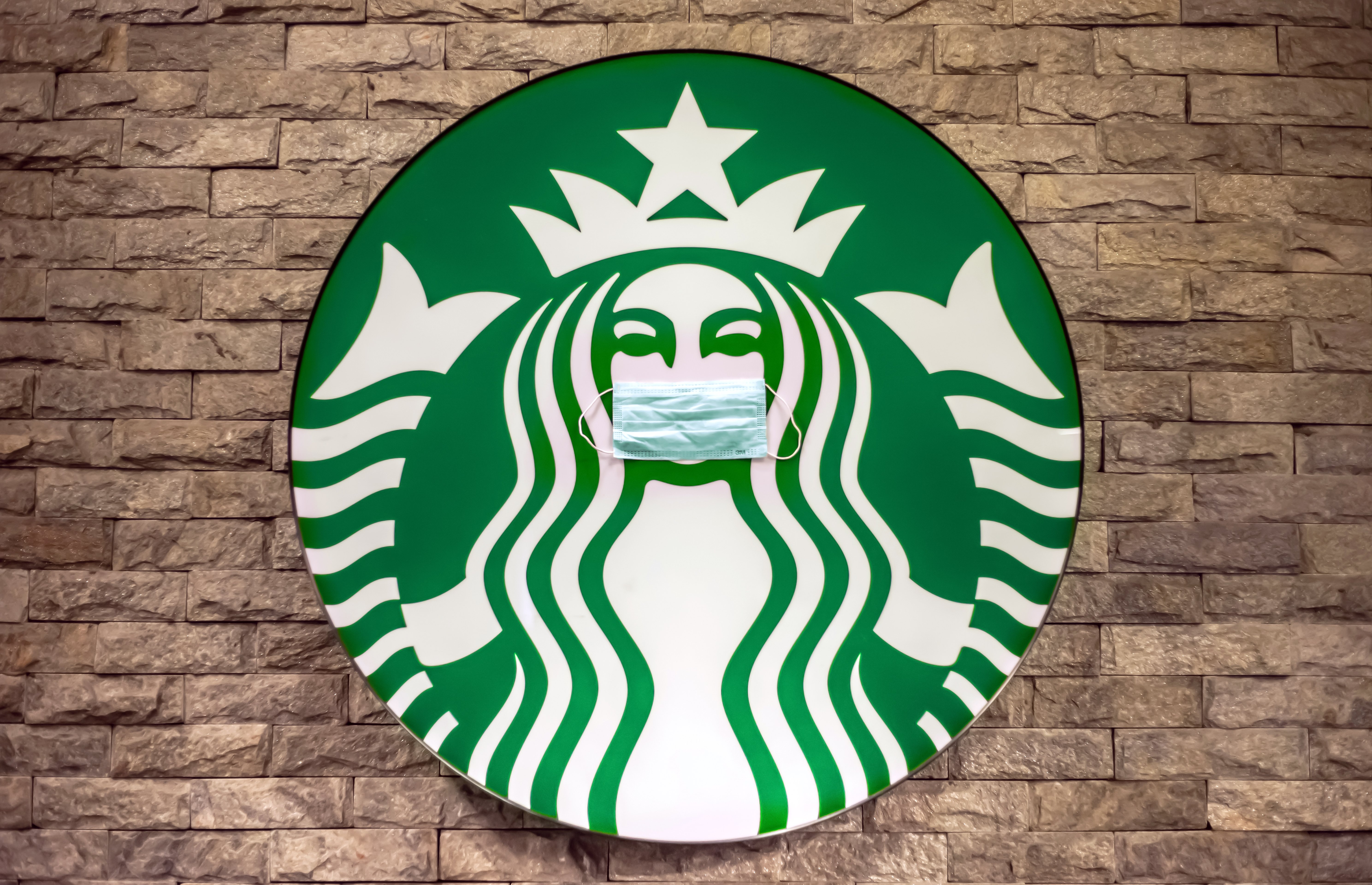 food service market research starbucks face mask logo