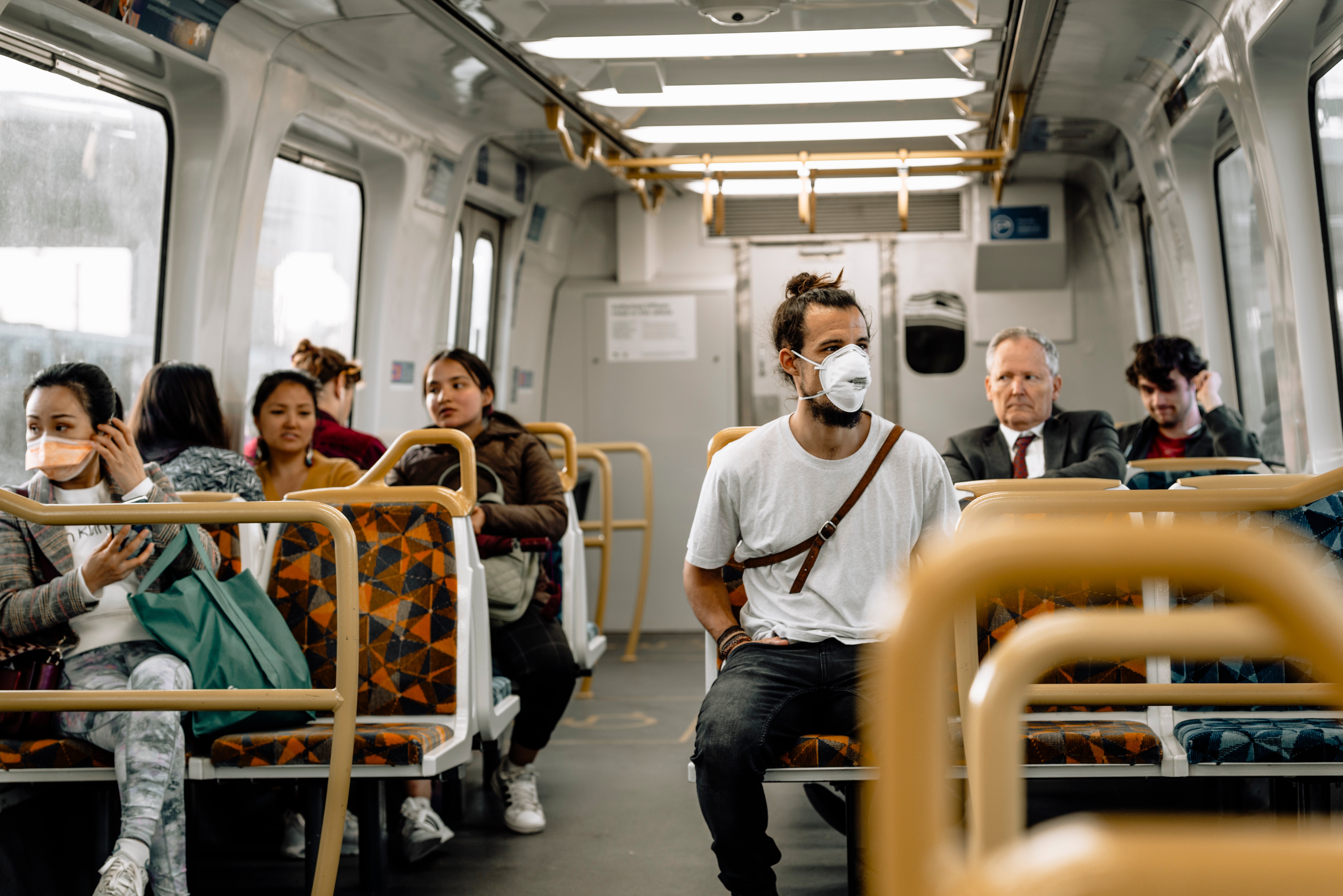 market research transportation masks on train