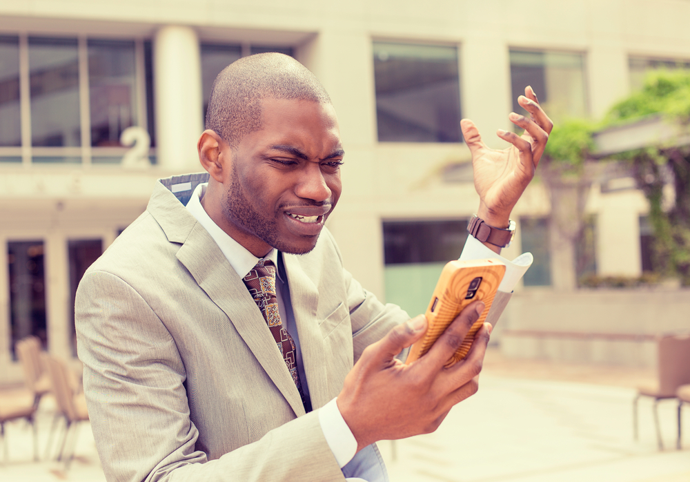 online social listening frustrated man phone